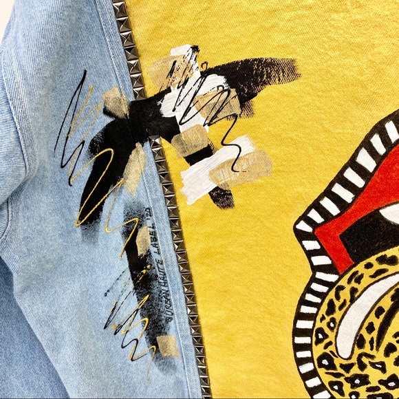 URBAN HAUTE LABEL 'ROCKSTA' Vintage Studded Rolling Stones Denim Trucker Jacket - Picture 11 of 16